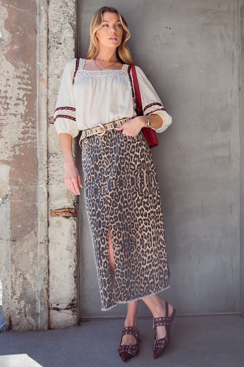 EASEL Animal Printed Twill Skirt Brown