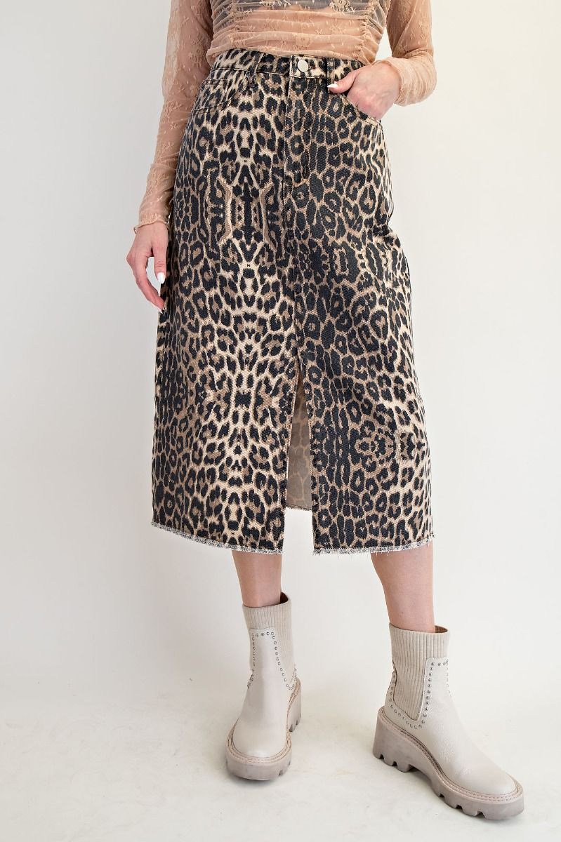 EASEL Animal Printed Twill Skirt Brown