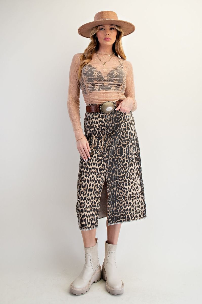 EASEL Animal Printed Twill Skirt Brown