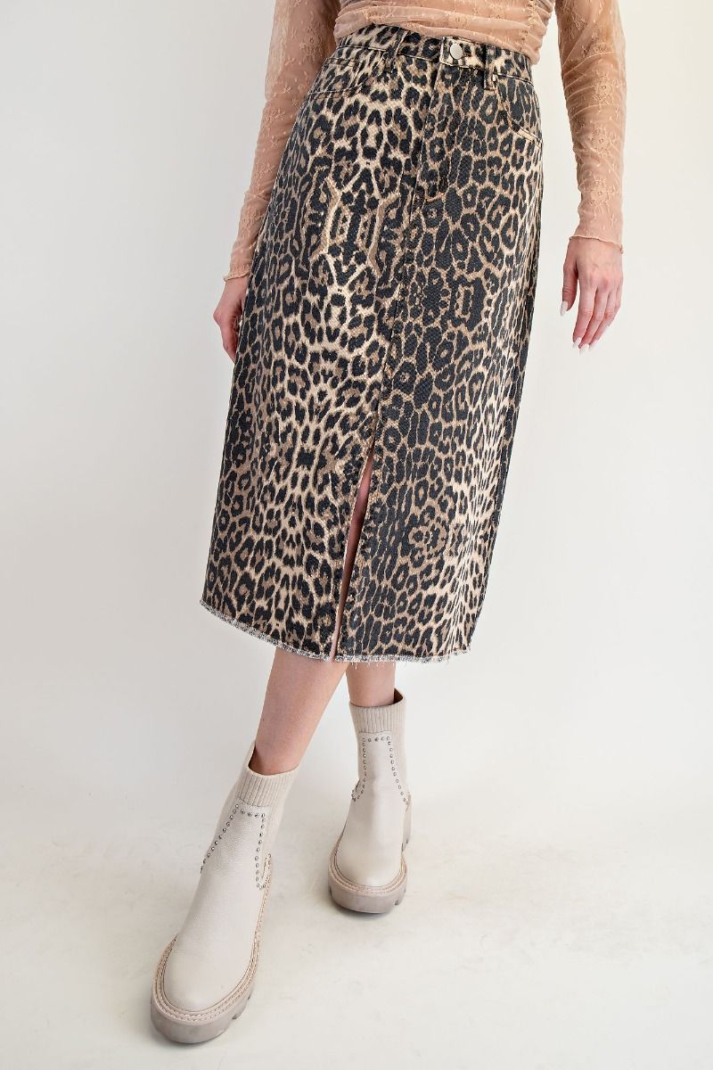 EASEL Animal Printed Twill Skirt Brown