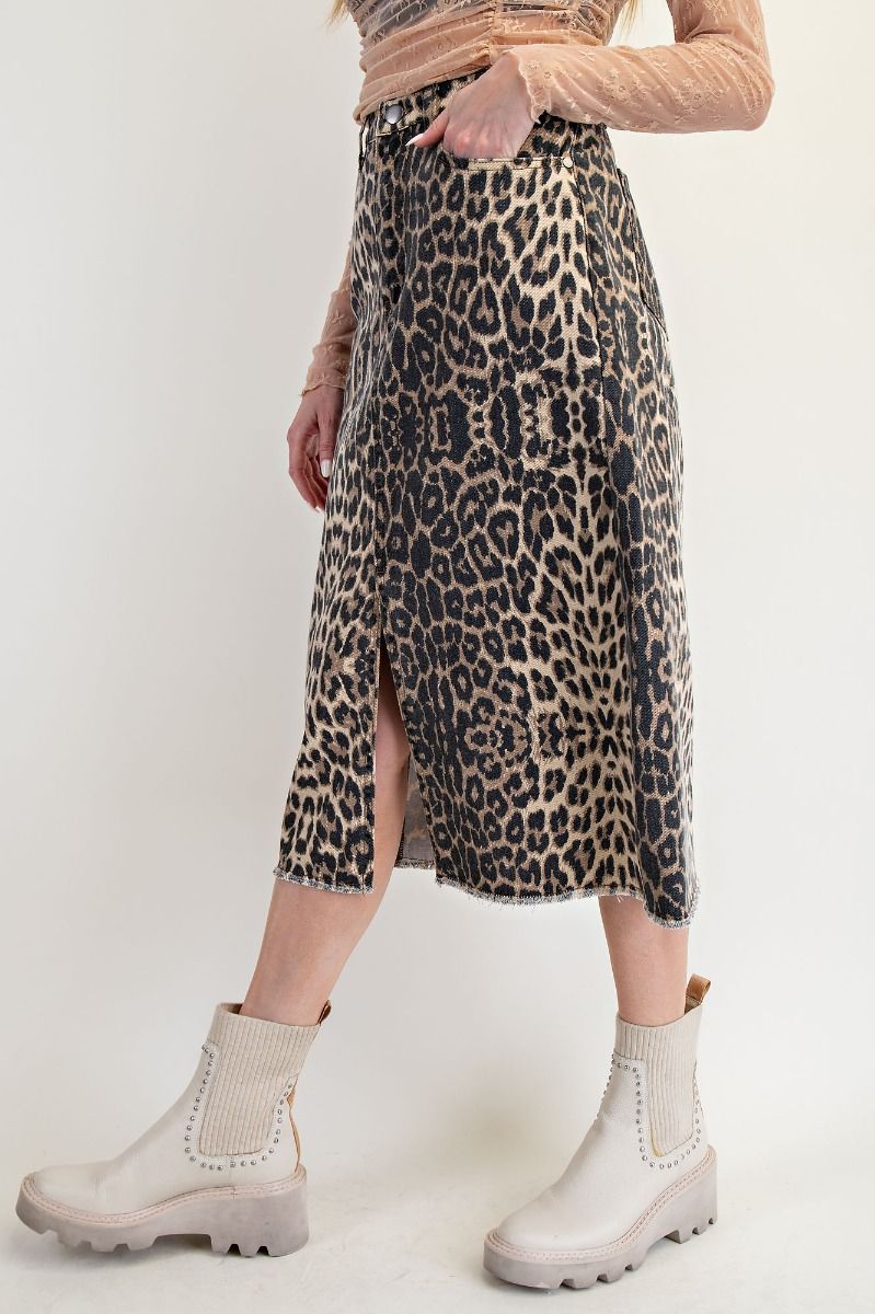 EASEL Animal Printed Twill Skirt Brown