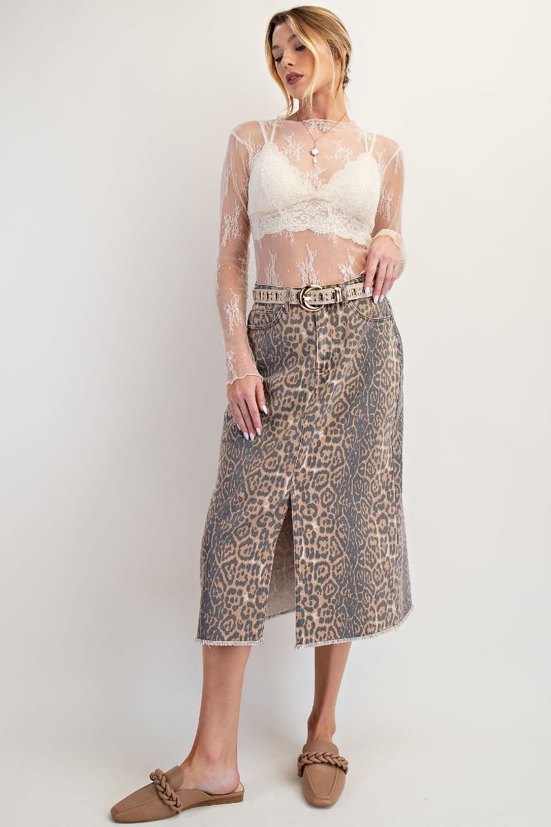 EASEL Animal Printed Twill Skirt Camel
