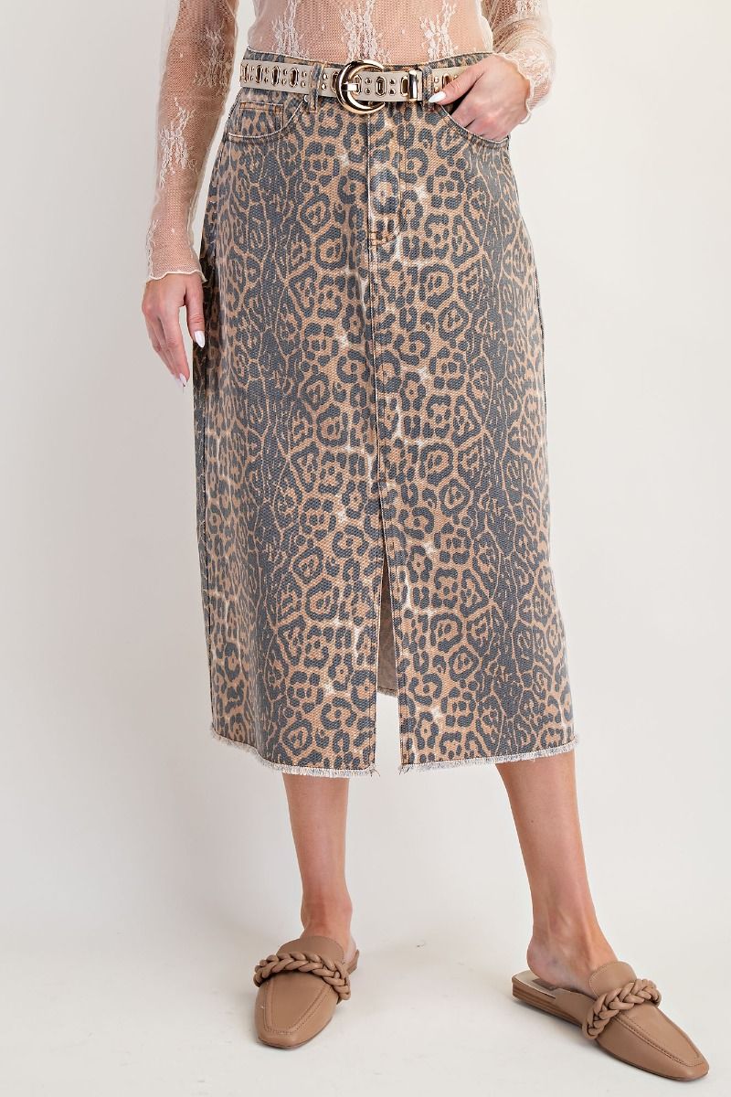 EASEL Animal Printed Twill Skirt Camel