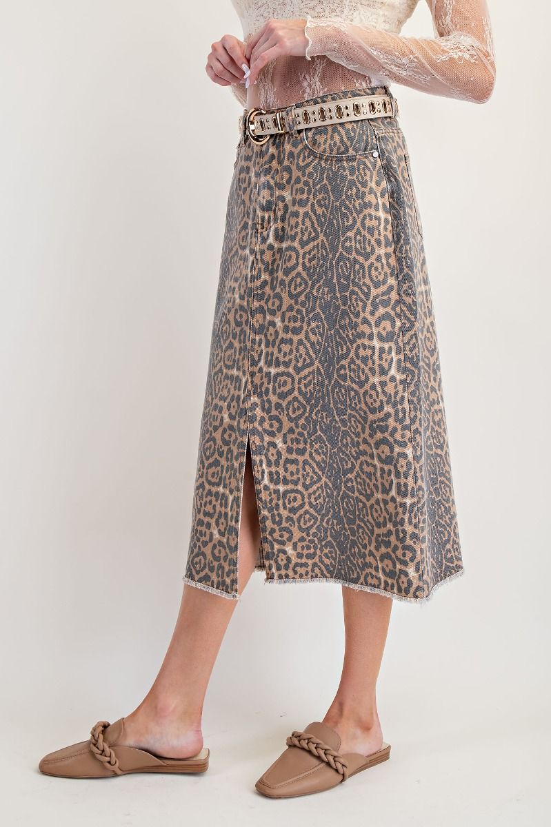 EASEL Animal Printed Twill Skirt Camel