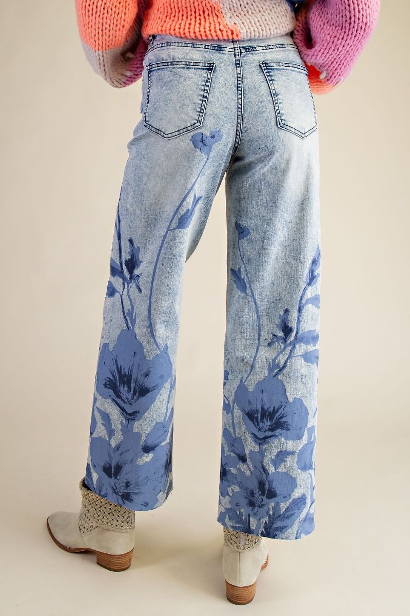 EASEL Bird Floral Print Stretch Washed Denim Pants – SuzyQ Palette