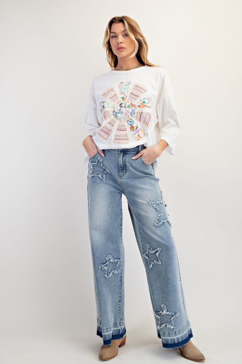 EASEL Star Patch Washed Denim Pants