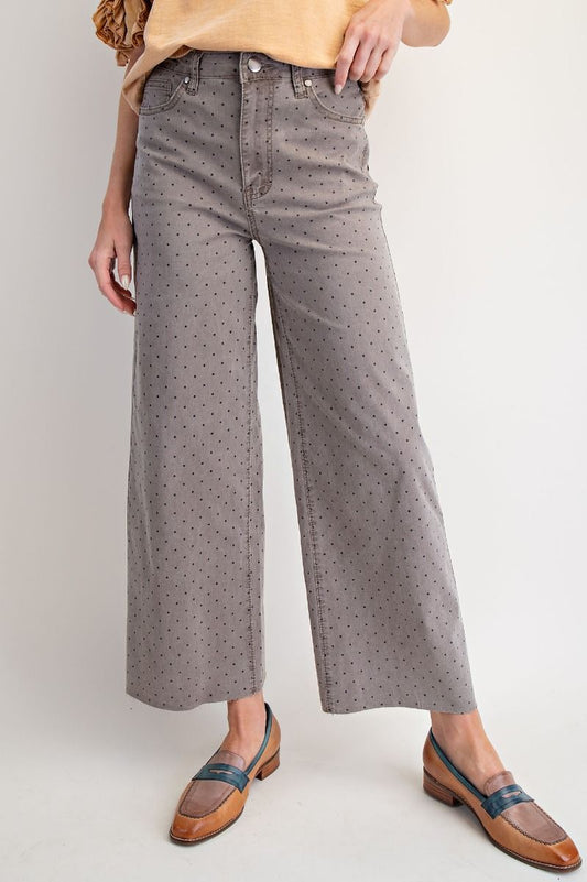 EASEL Polka Dot Printed Stretch Pants Mocha