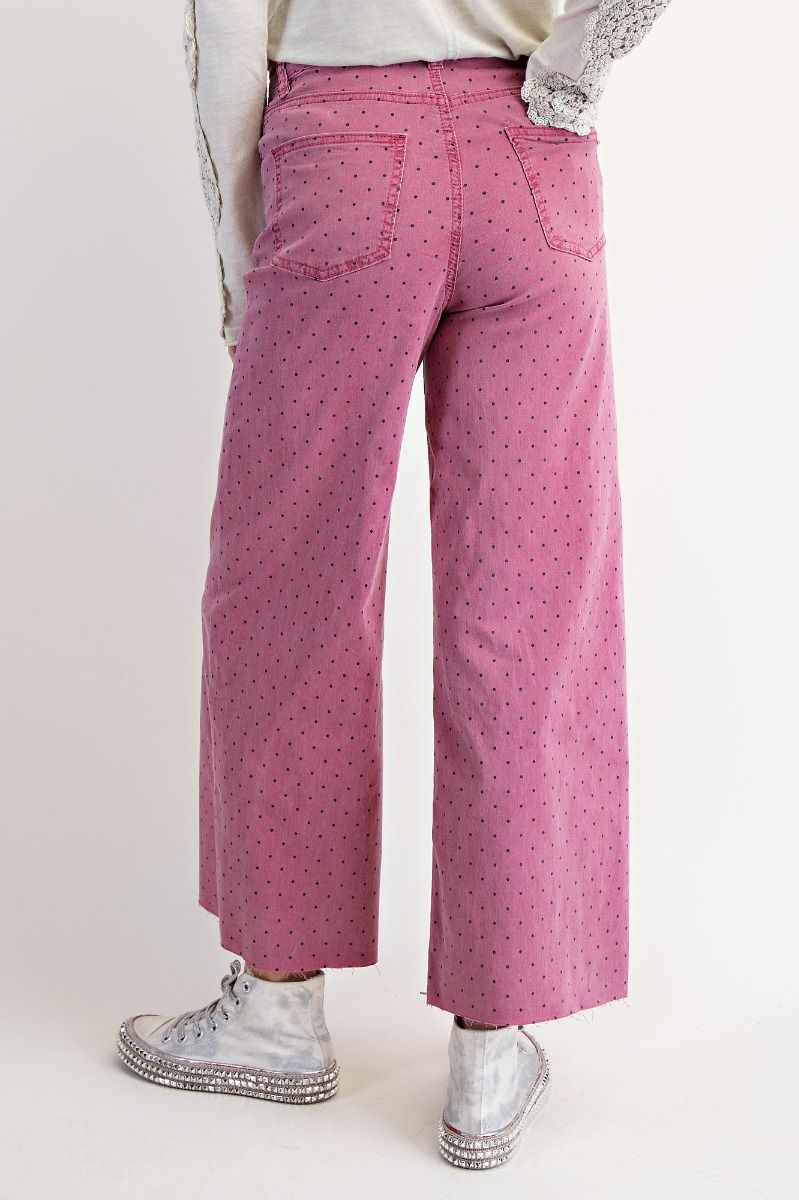 Polka Dot Printed Washed Twill Stretch Pants Mulberry
