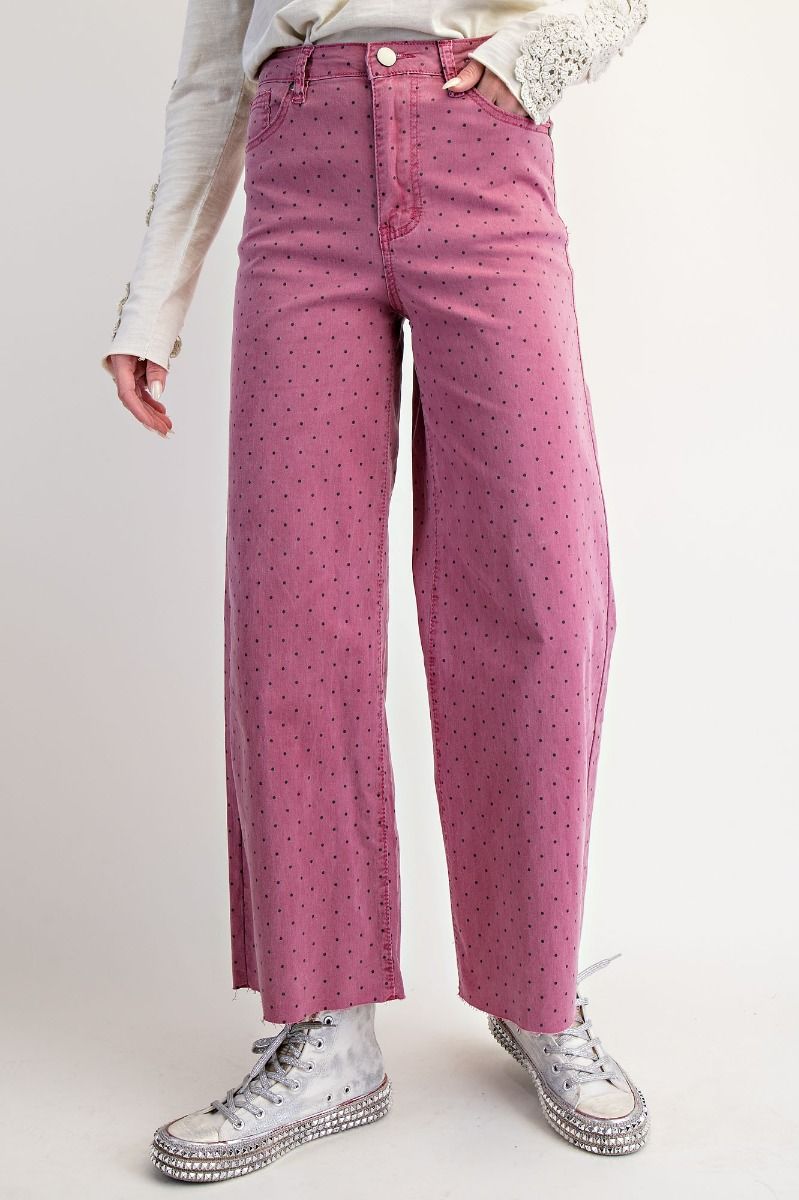Polka Dot Printed Washed Twill Stretch Pants Mulberry