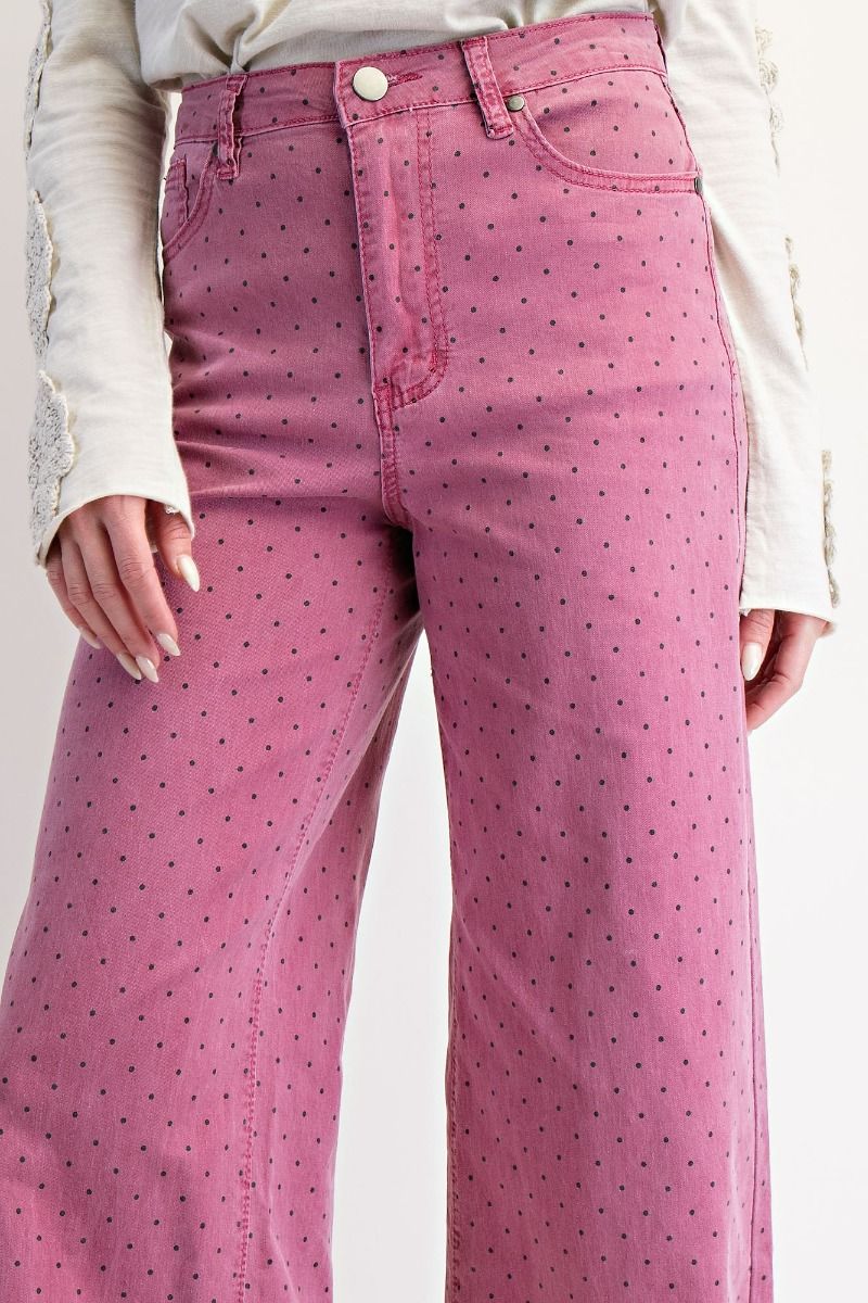 Polka Dot Printed Washed Twill Stretch Pants Mulberry
