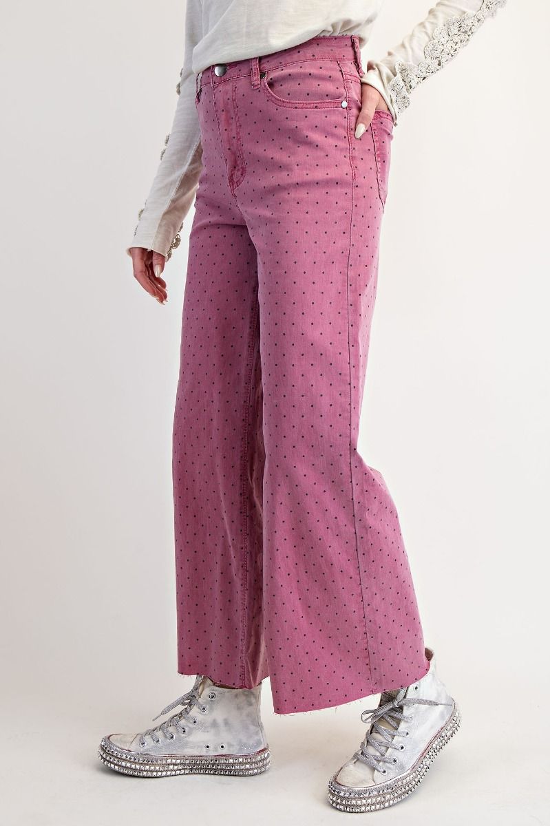 Polka Dot Printed Washed Twill Stretch Pants Mulberry