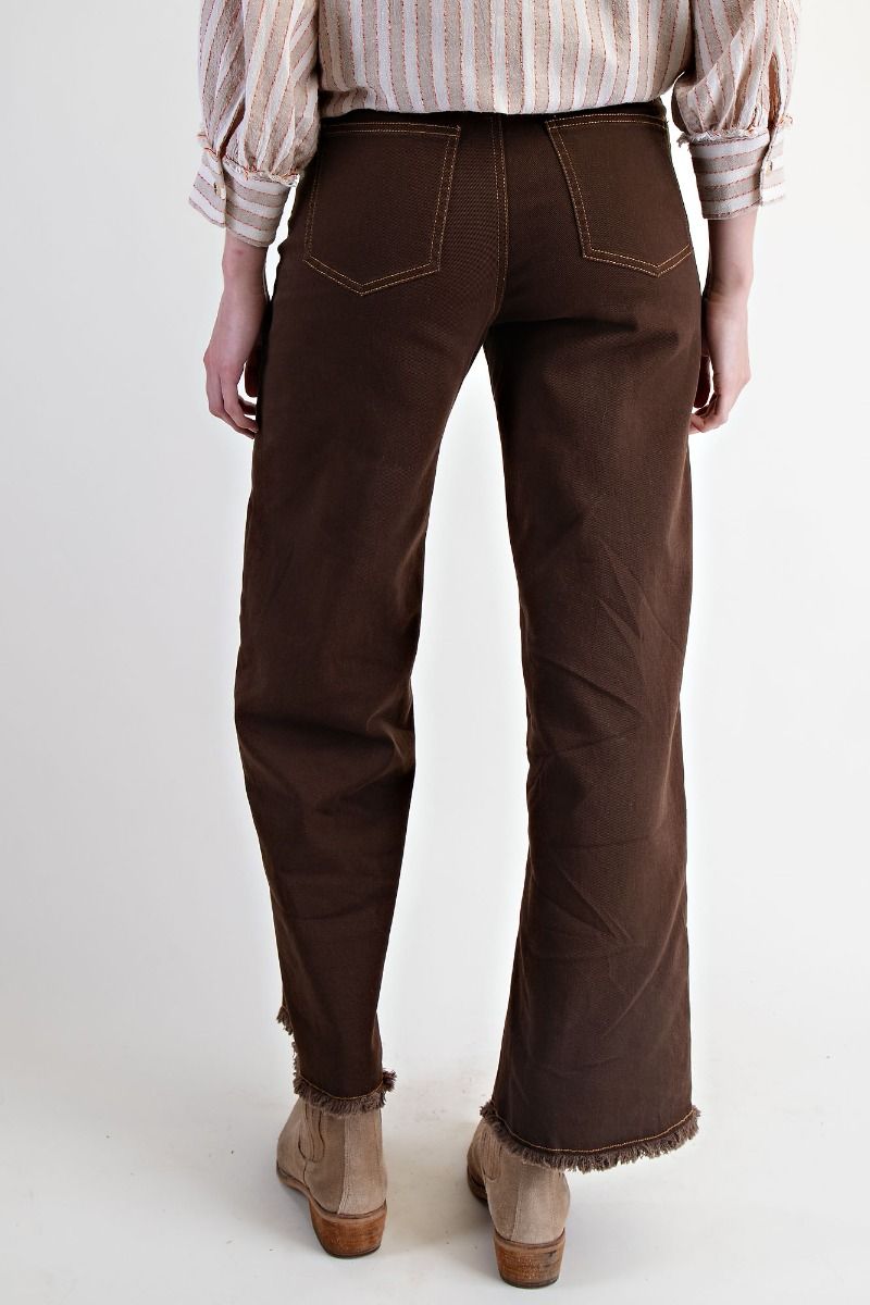 EASEL Self Fray Bottom Washed Stretch Pants Coffee