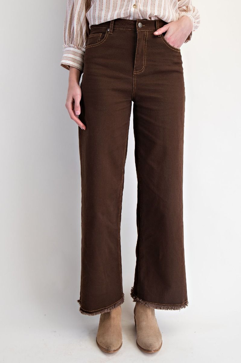 EASEL Self Fray Bottom Washed Stretch Pants Coffee