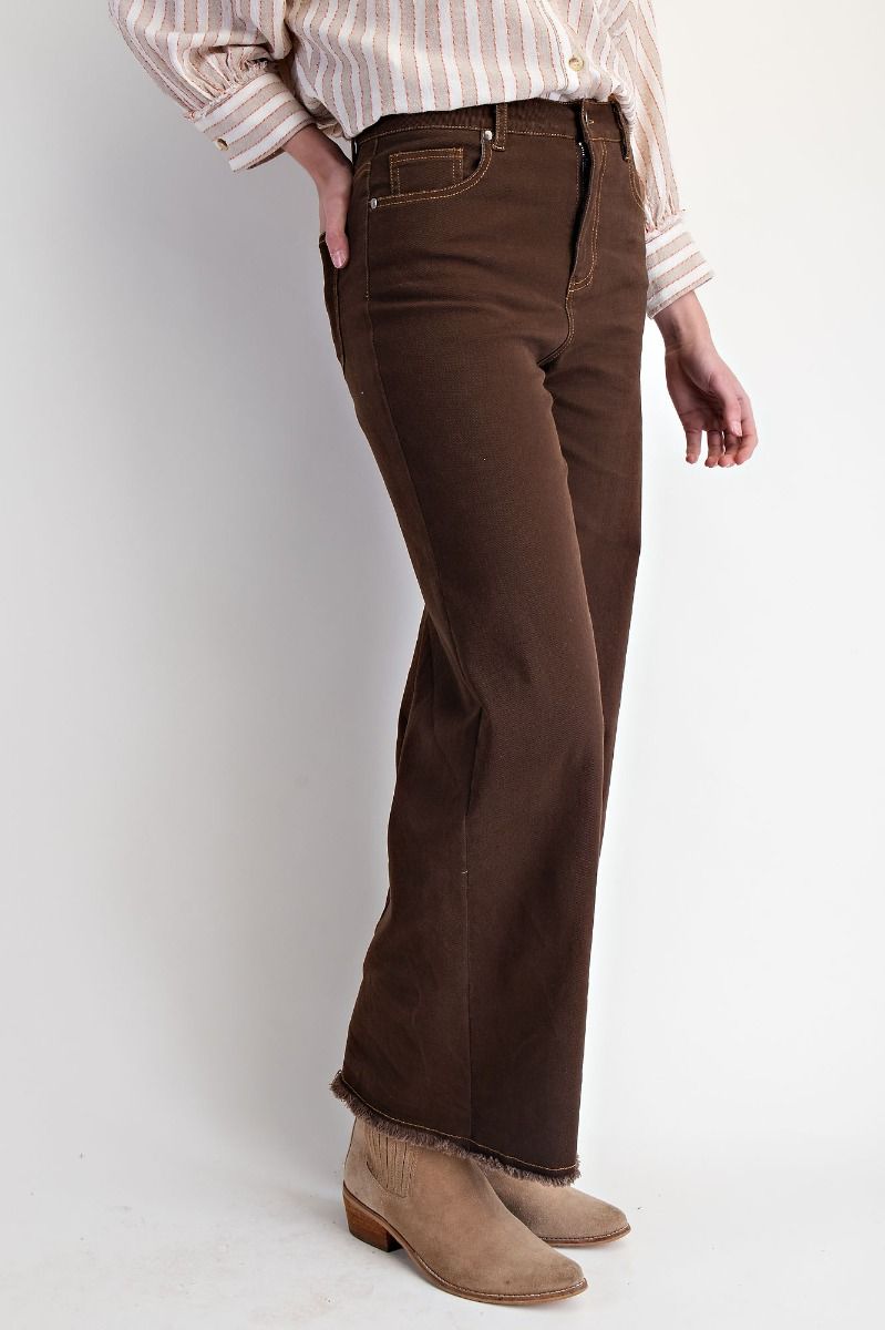 EASEL Self Fray Bottom Washed Stretch Pants Coffee
