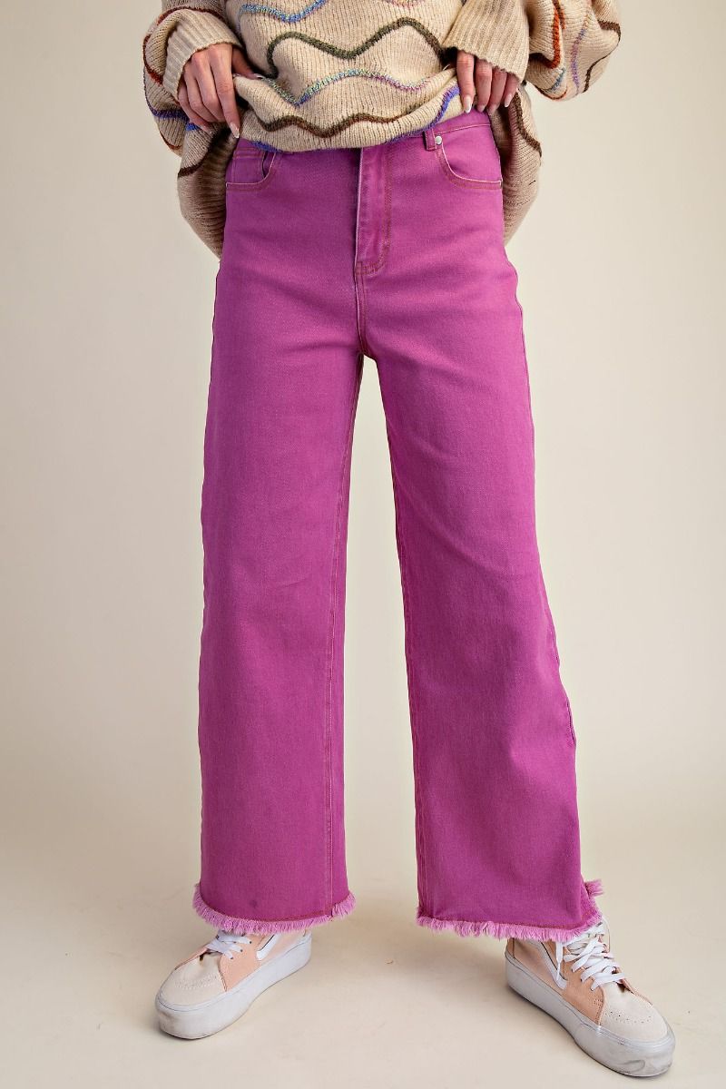EASEL Self Fray Bottom Washed Stretch Pants Magenta Pink