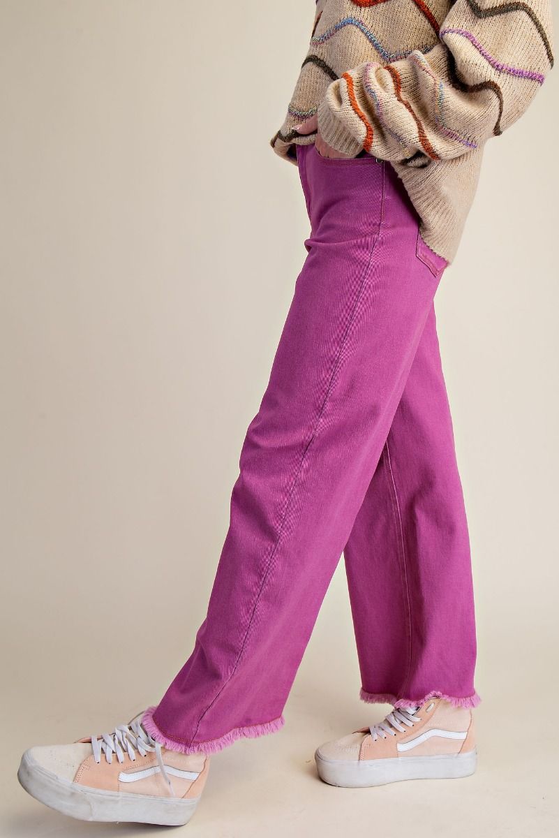 EASEL Self Fray Bottom Washed Stretch Pants Magenta Pink