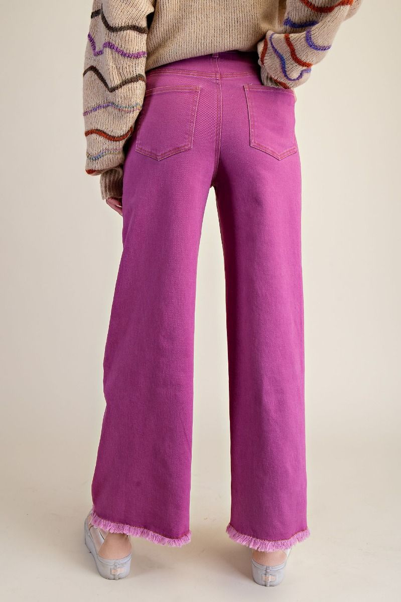 EASEL Self Fray Bottom Washed Stretch Pants Magenta Pink