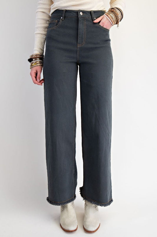 EASEL Self Fray Bottom Washed Stretch Pants Midnight Blue