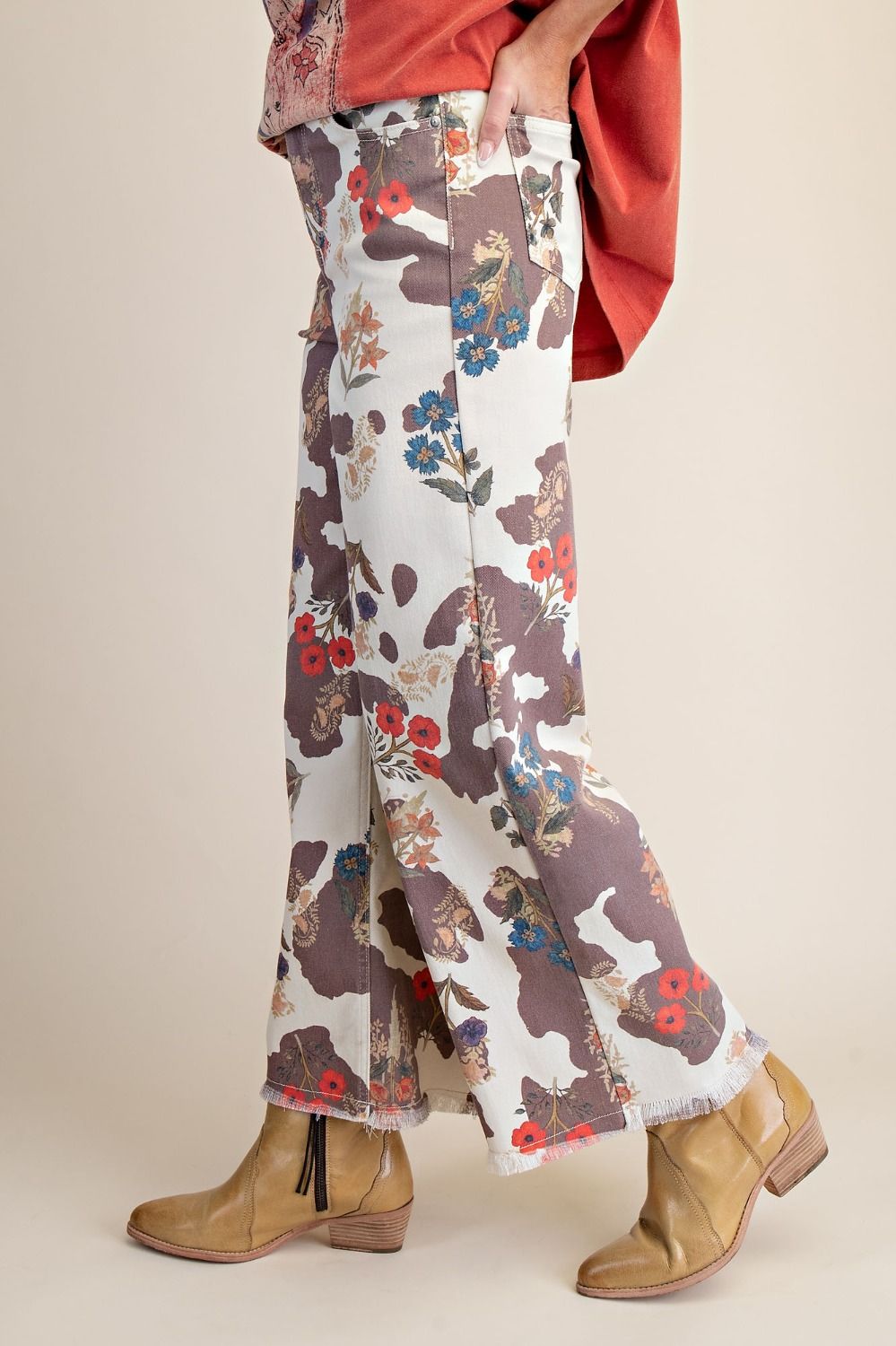 EASEL Mocha Floral Print Pants