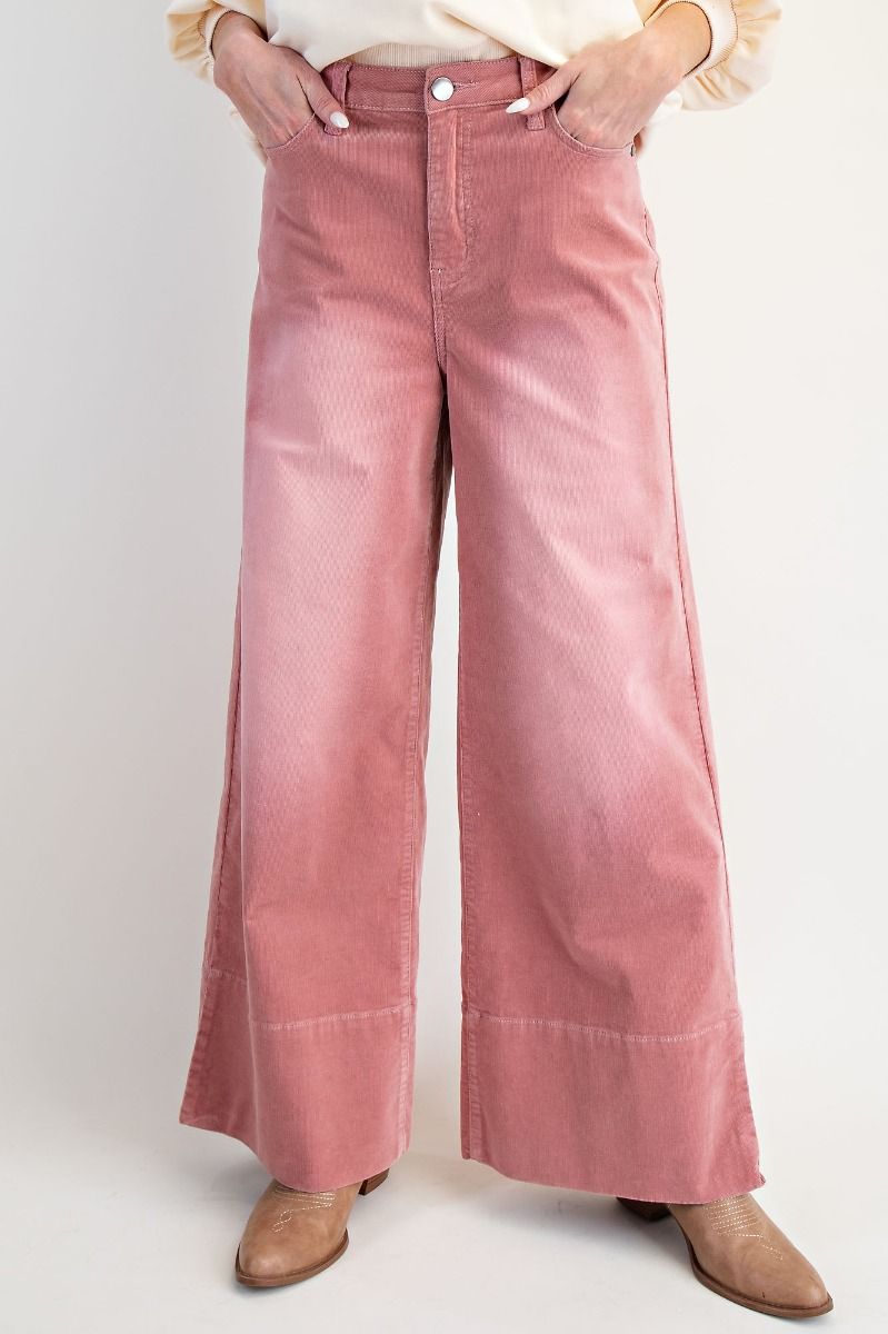 EASEL Stretch Baby Corduroy Wide Leg Pants Antique Rose