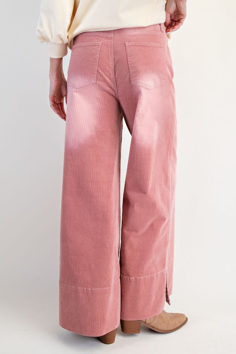 EASEL Stretch Baby Corduroy Wide Leg Pants Antique Rose