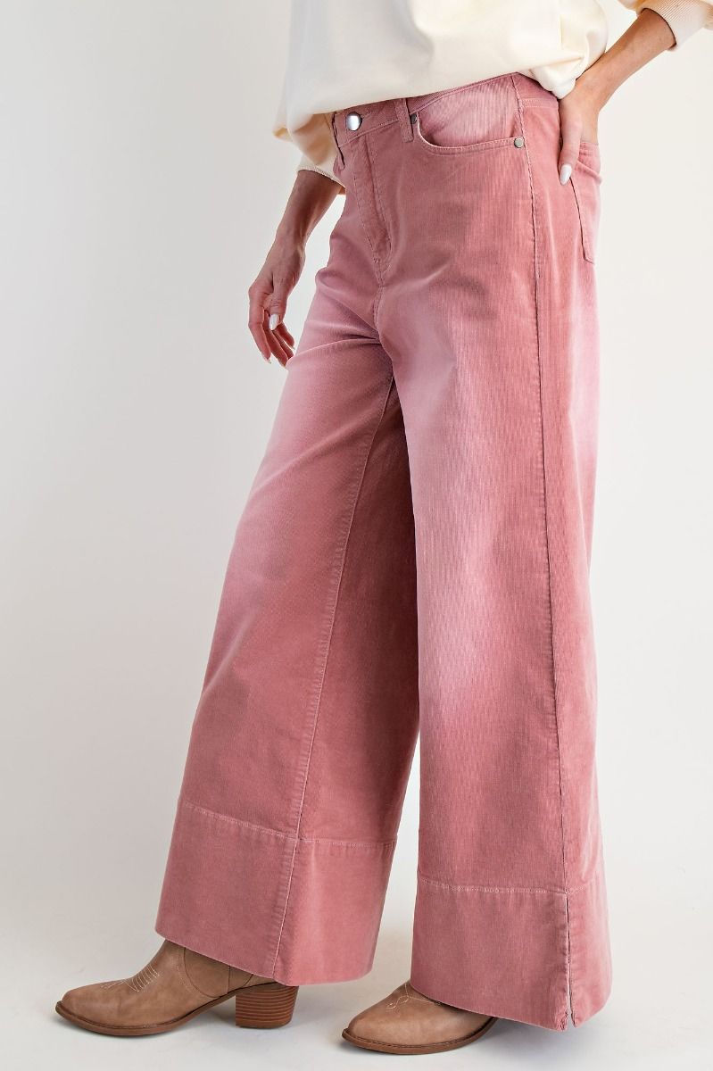 EASEL Stretch Baby Corduroy Wide Leg Pants Antique Rose