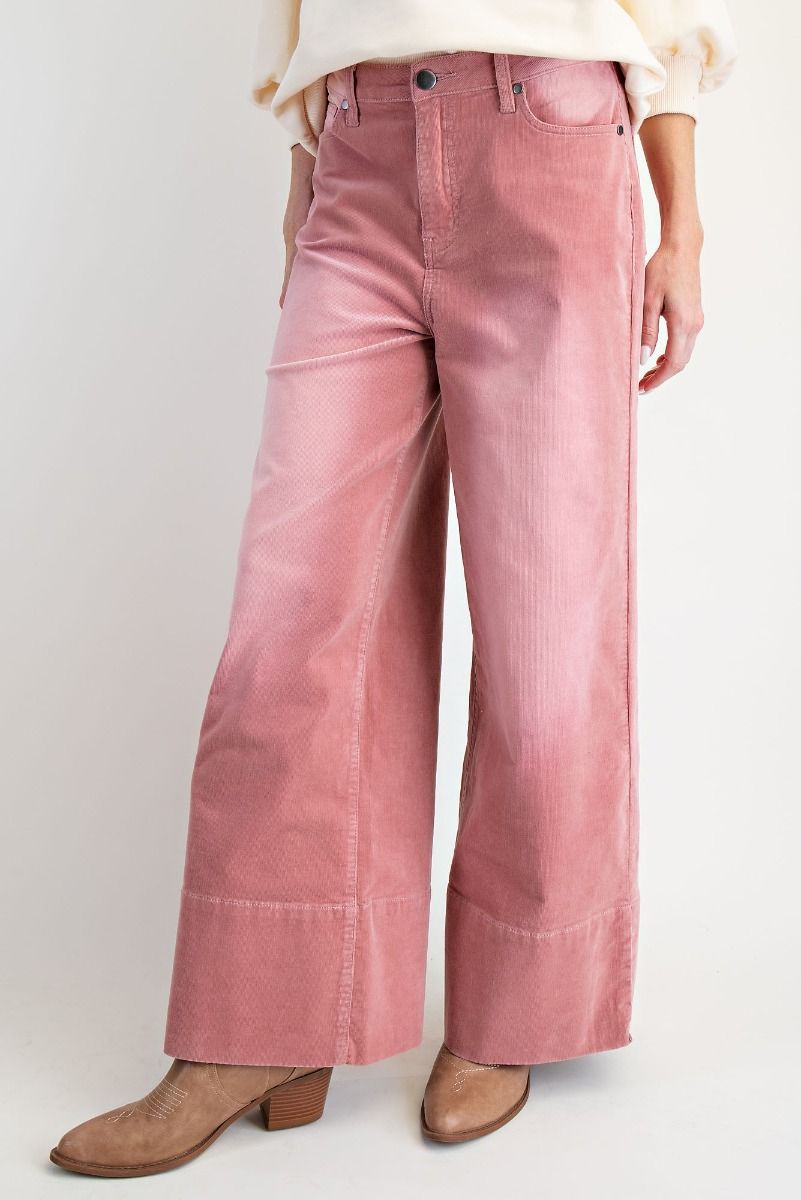 EASEL Stretch Baby Corduroy Wide Leg Pants Antique Rose