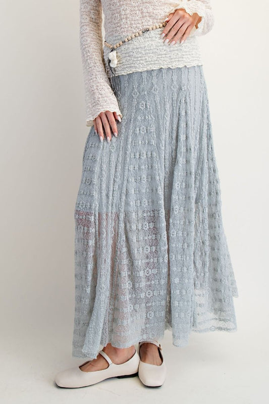 EASEL Allover Lace Maxi Skirt Dusty Blue