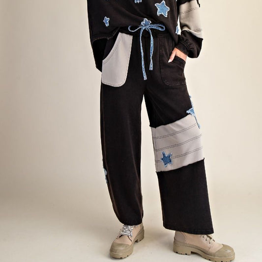 EASEL Star Patch Detailing Washed Terry Pants