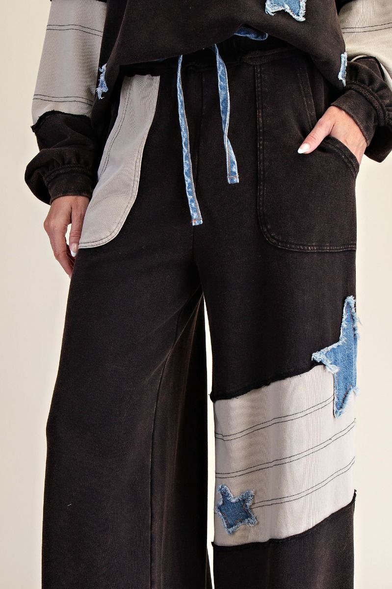 EASEL Star Patch Detailing Washed Terry Pants