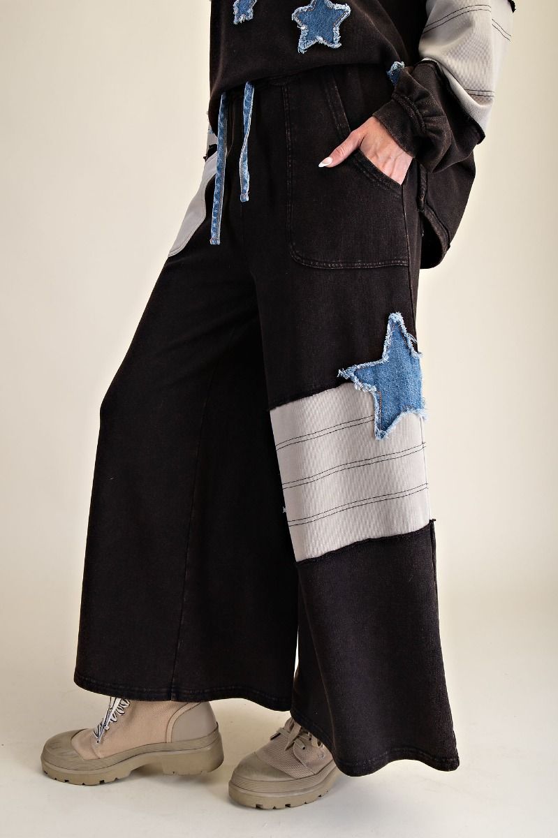 EASEL Star Patch Detailing Washed Terry Pants