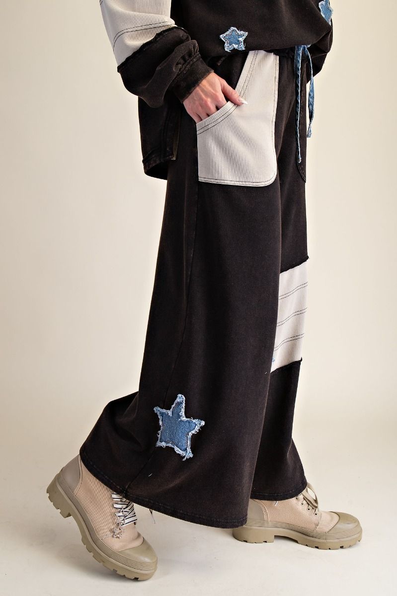 EASEL Star Patch Detailing Washed Terry Pants