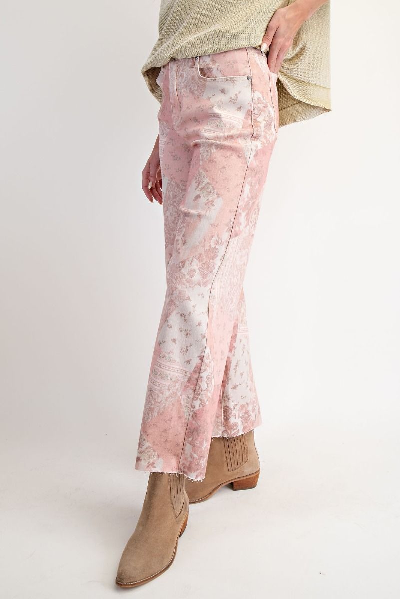 EASEL Patchwork Printed Stretch Twill Pants Vintage Rose