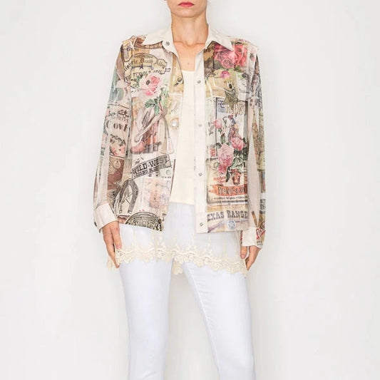 ORIGAMI Faux Suede Mesh Trimmed Detailed Jacket Rose West