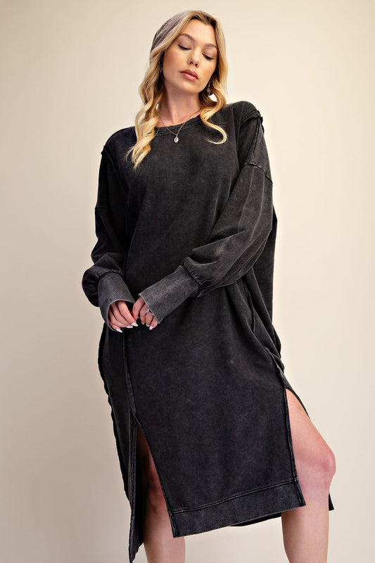EASEL Ash Black Washed Terry Pullover Dress