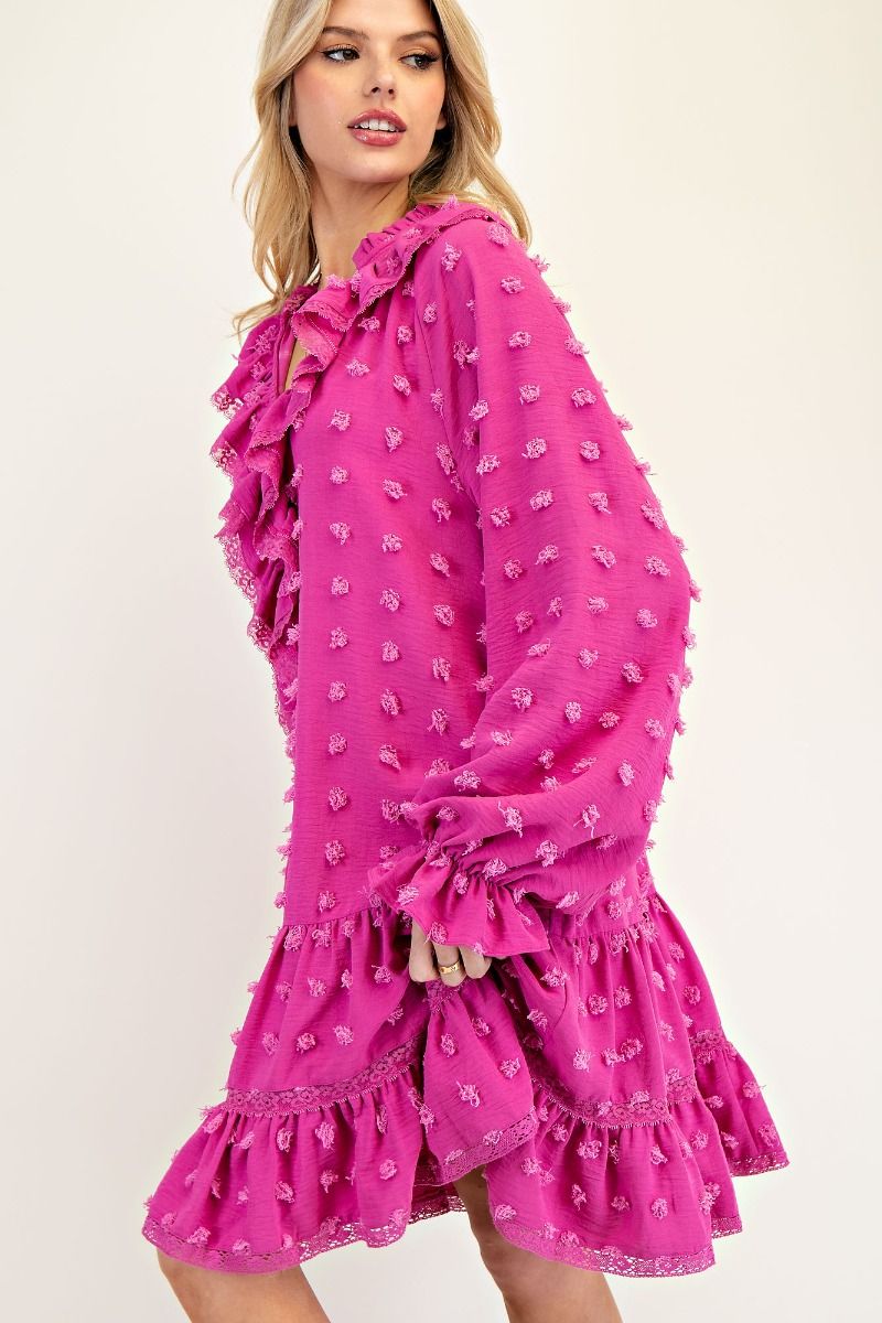 EASEL Aurora Pink PomPom Chiffon Dress *Market Special*