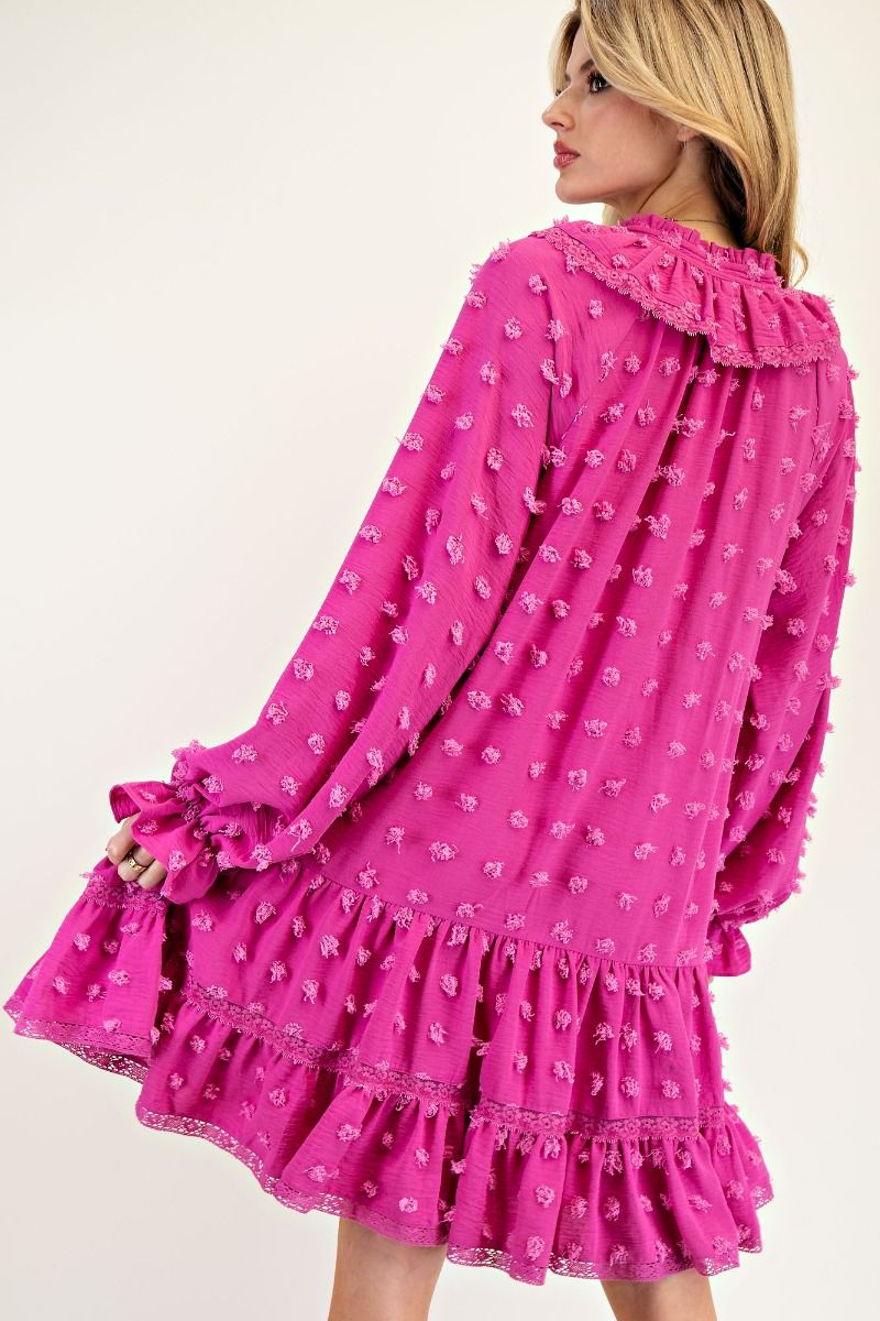 EASEL Aurora Pink PomPom Chiffon Dress *Market Special*