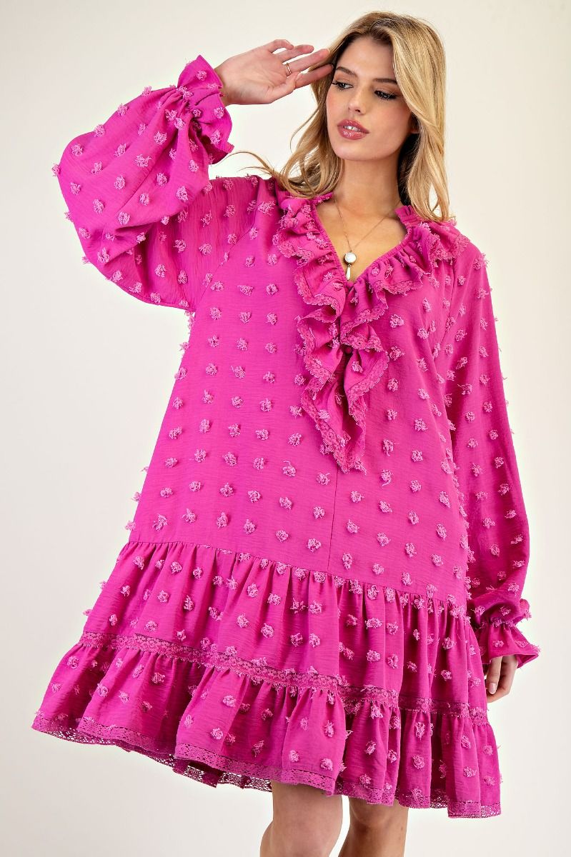 EASEL Aurora Pink PomPom Chiffon Dress *Market Special*