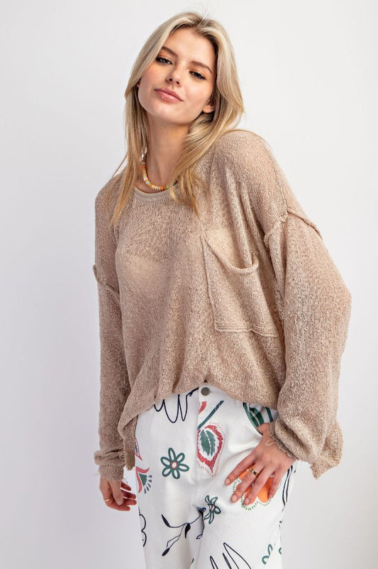 EASEL Long Sleeve Knitted Sweater Boxy Pullover Khaki