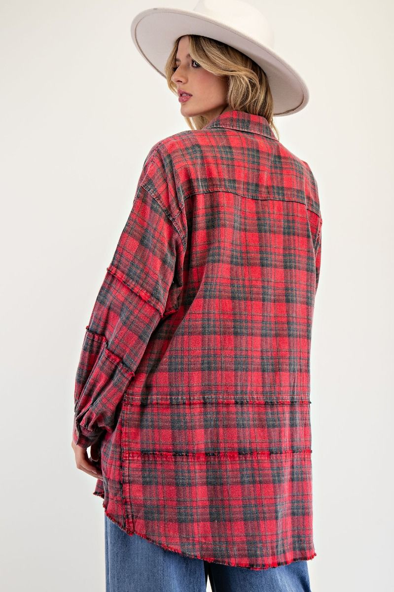EASEL Mineral Washed Plaid Shirt Redfoam
