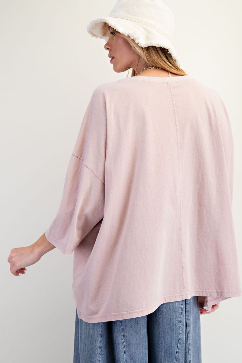 EASEL Mineral Washed Star Patch Boxy Top Dusty Rose