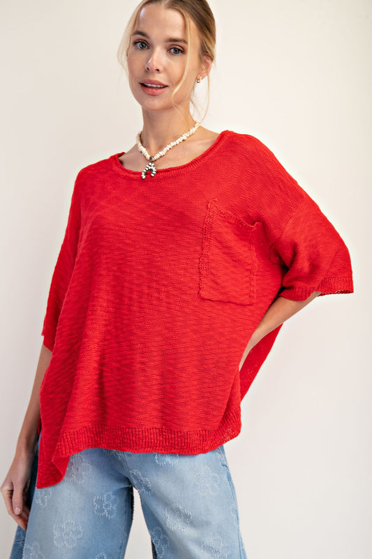 EASEL Loose Knit Sweater Tunic Red