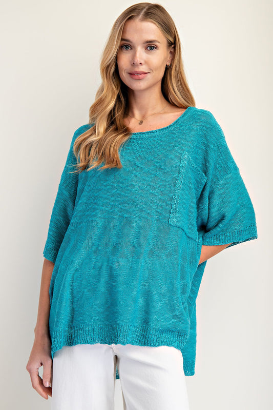 EASEL Loose Knit Sweater Tunic Teal Green