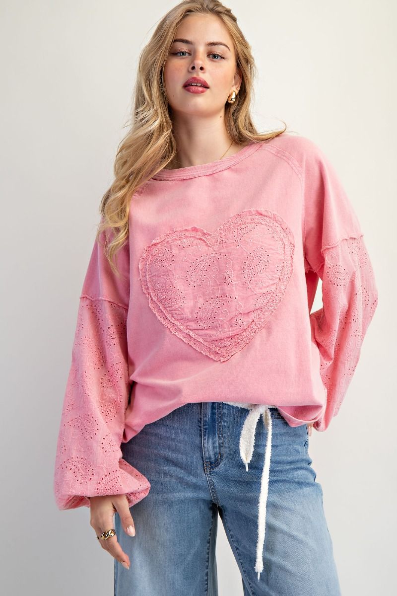 EASEL Cotton Candy Heart Terry Knit Pullover