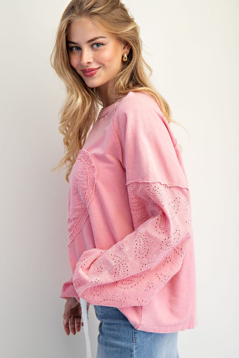 EASEL Cotton Candy Heart Terry Knit Pullover