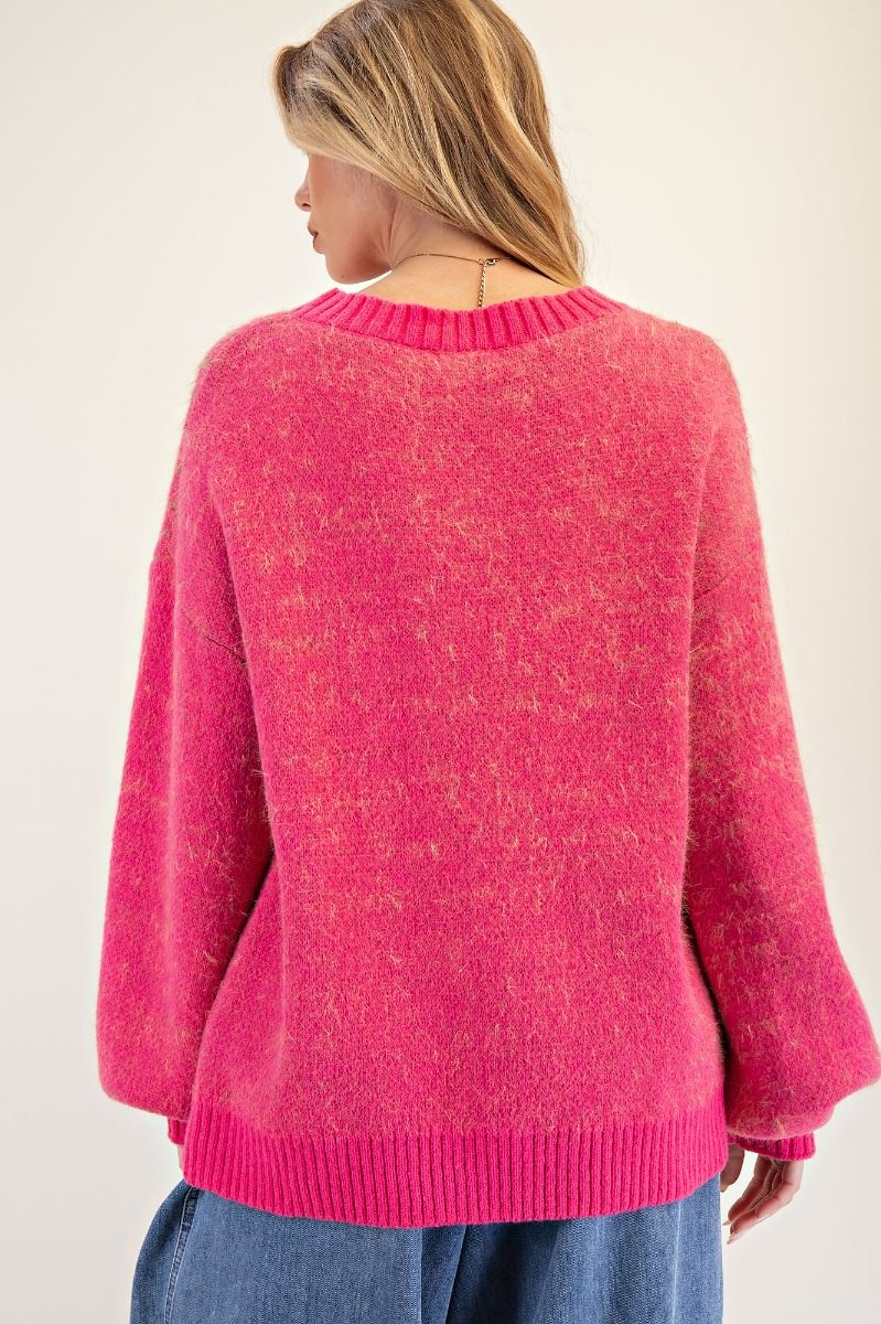 EASEL Daisy Front Knit Sweater Pullover Pink