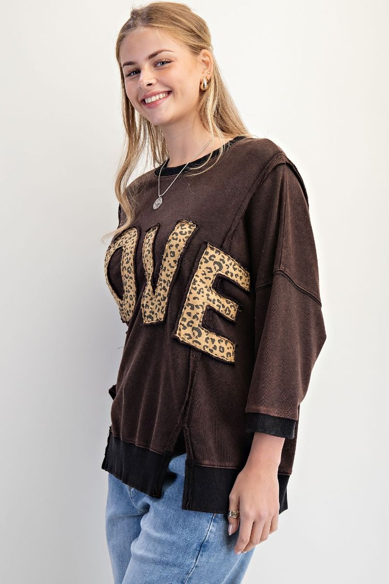 EASEL Animal Print Love Sweatshirt Black