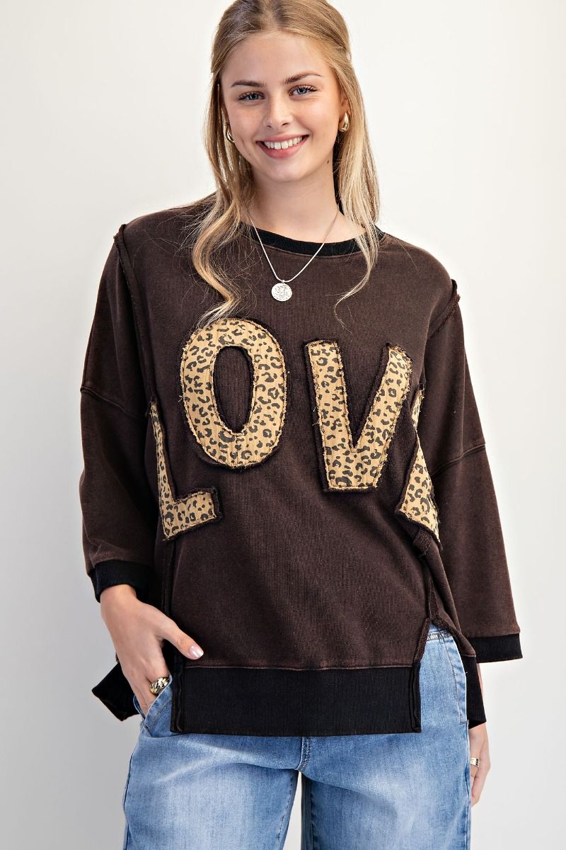 EASEL Animal Print Love Sweatshirt Black