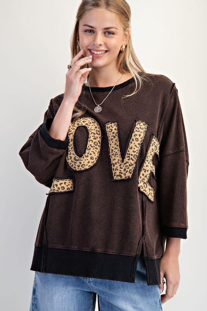 EASEL Animal Print Love Sweatshirt Black