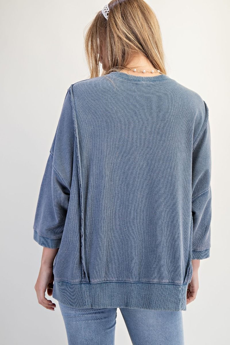 EASEL Animal Print Love Sweatshirt Washed Denim